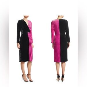 DELFI COLLECTIVE Frankie Black & Pink Colorblocked Velvet Dress Size S